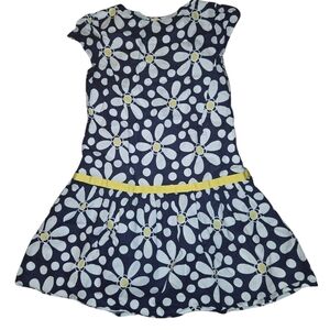 Gymboree Navy Blue Daisy Print Dress with Yellow Waistband